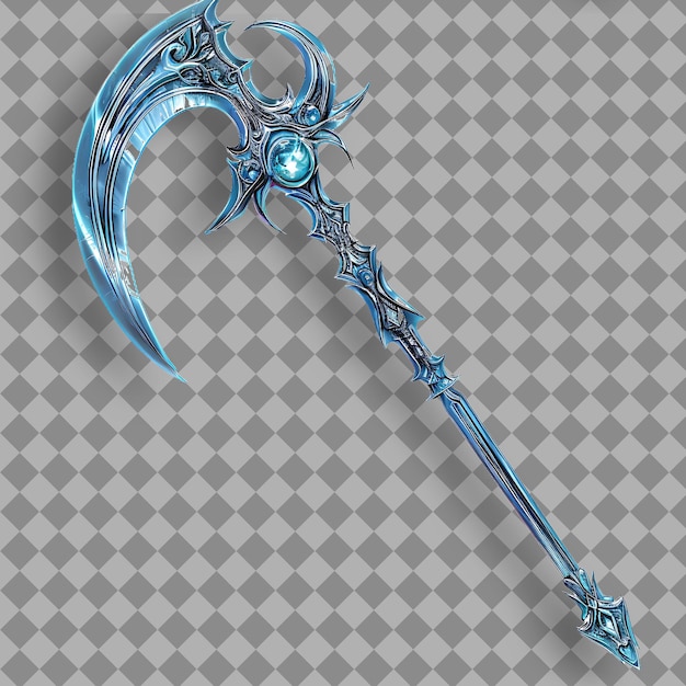 PSD imposing azure glaive topped with a crescent blade and capab png game asset on clean background