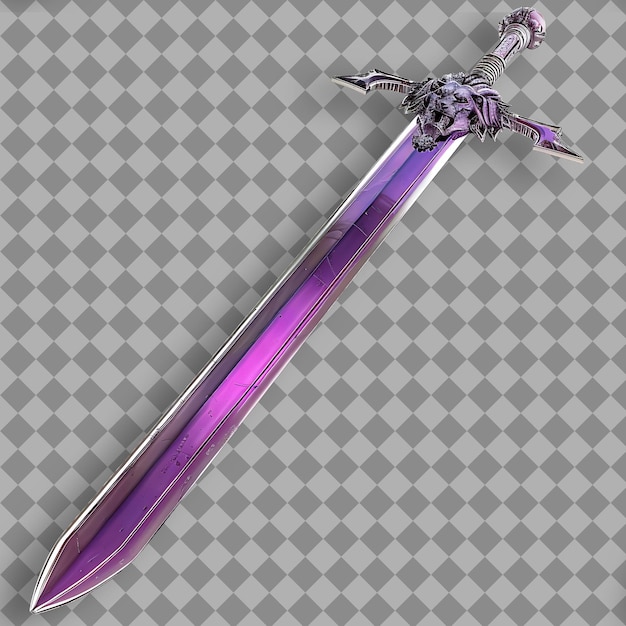 PSD imposing violet bastard sword topped with a lions head and c png game asset on clean background