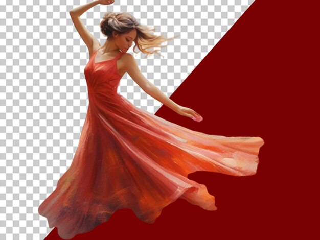 PSD a impression painting of a women wearing long red dress and dancing