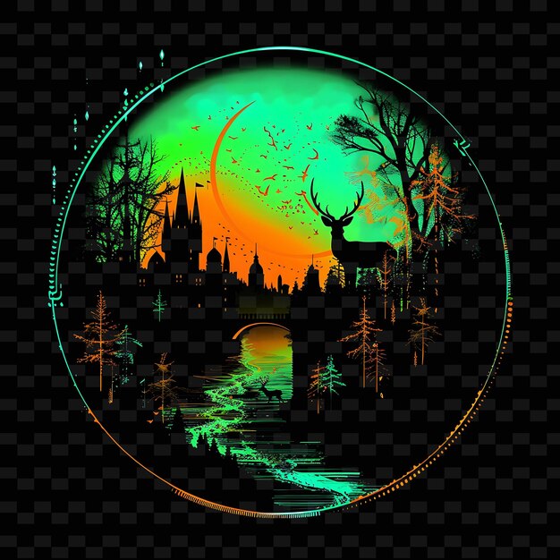 PSD incandescent neon fantasy glade within a silhouette circle l png y2k fairy tale inspired designs