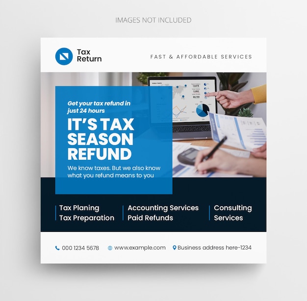 Income Tax return service social media banner template Tax refund Instagram post