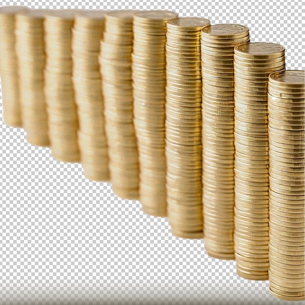 PSD increasingly higher stacks of gold coins isolated on transparent background