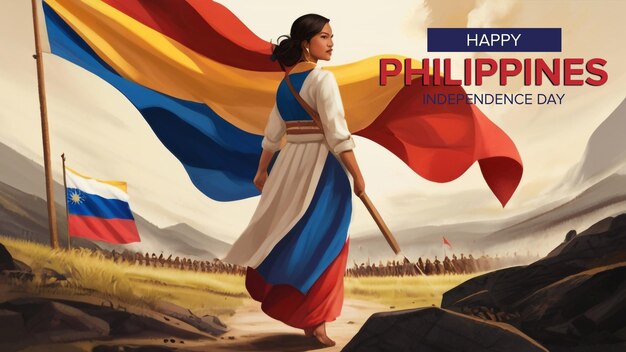 Independence Day Banner with Filipino Woman