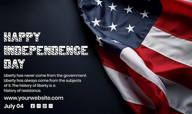 PSD independence day concept american flag waving decoration on black background