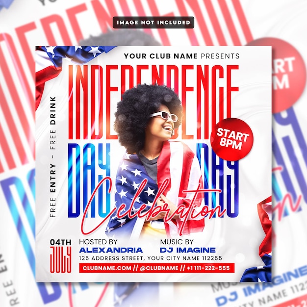 Independence day party flyer social media post template