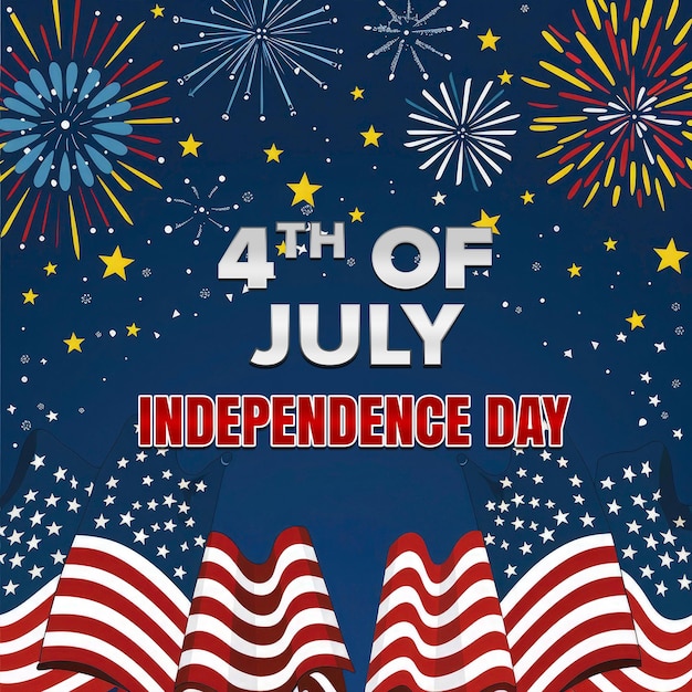 PSD independence day template with fireworks and flag