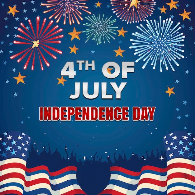 Independence day template with fireworks and flag