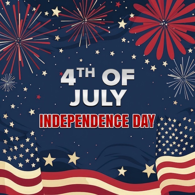 Independence day template with fireworks and flag