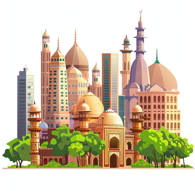 PSD india city skyline and buildings indian illustration realistic