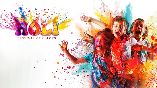 Indian child playing with the color in holi festival