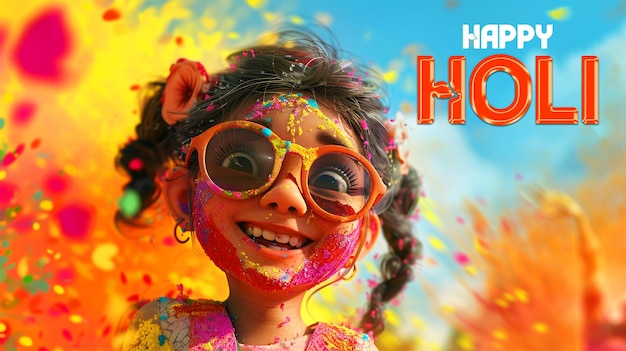 Indian child playing with the color in holi festival