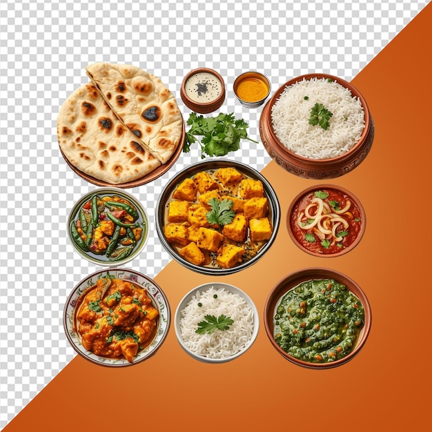 Indian cuisine on transparent background