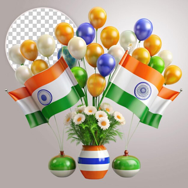 PSD indian flag party decorations on transparent background