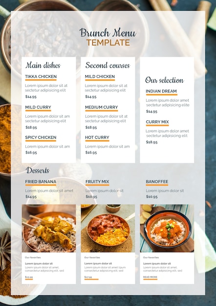 PSD indian food brunch menu template