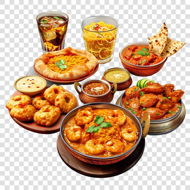 PSD indian food on table hinduon transparent background