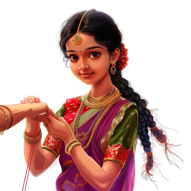 PSD indian girl tying rakhi to brother hand indian illustration realistic