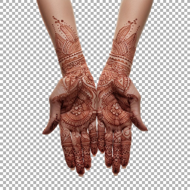 PSD indian henna on hand on transparent background ai generated