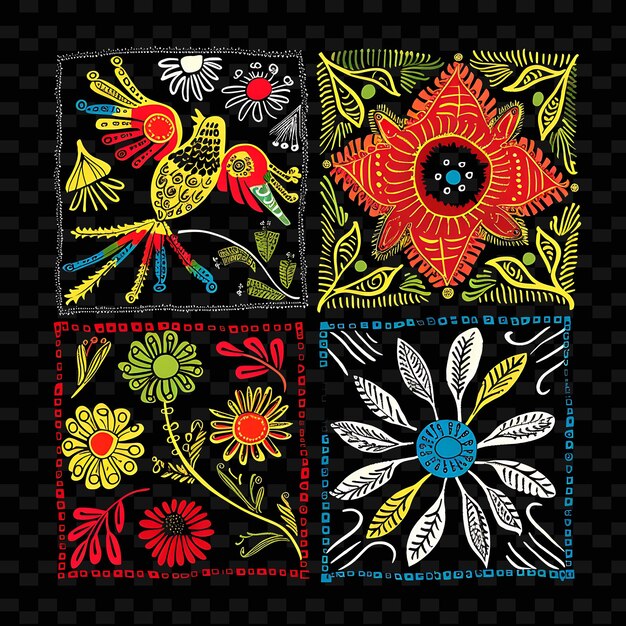 PSD indian madhubani paintings with nature inspired motifs borde png unique stylized motifs designs