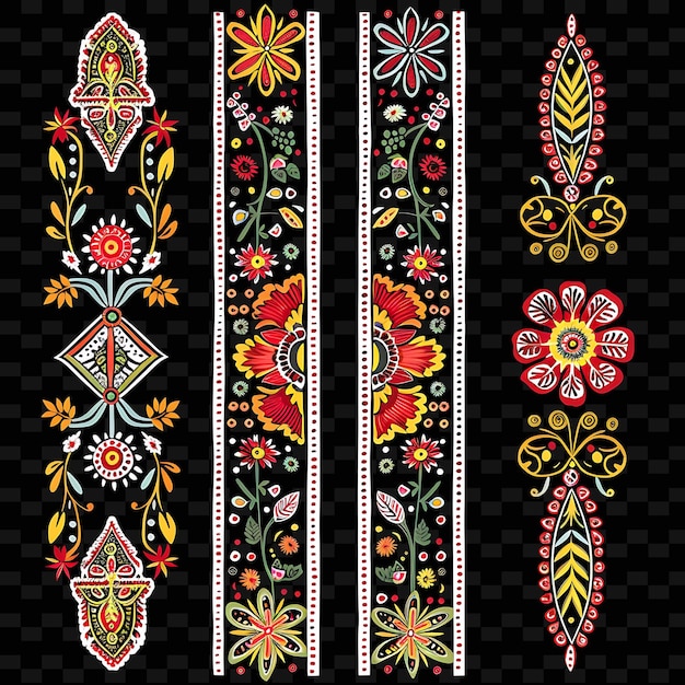 PSD indian madhubani paintings with nature inspired motifs borde png unique stylized motifs designs