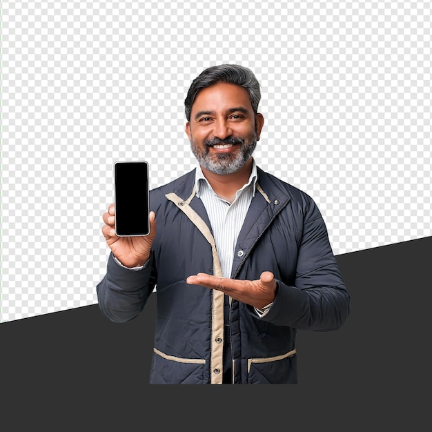 Indian Man Showing Smartphone Studio Shoot transparent background PNG