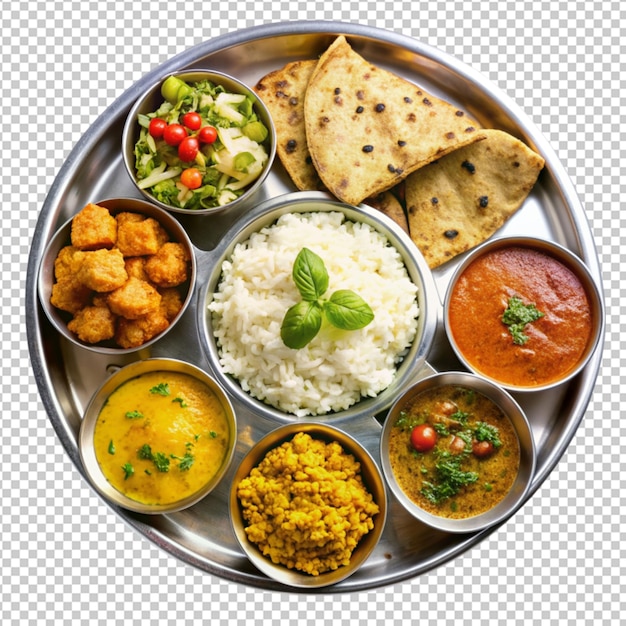 Indian mini meal parcel platter or combo thali wit