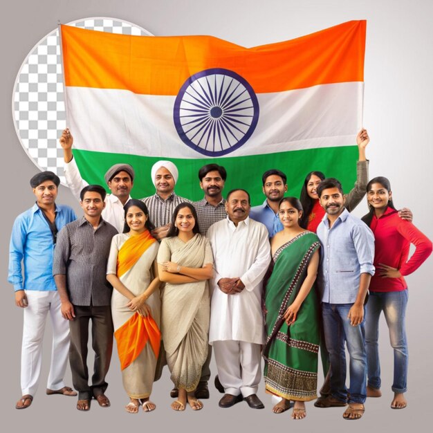 PSD indian people celebrating india39s national day event with pride and happiness on transparent background