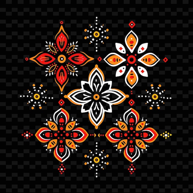 Indian Rangoli With Colorful Geometric Patterns Borderlines PNG Unique Stylized Motifs Designs