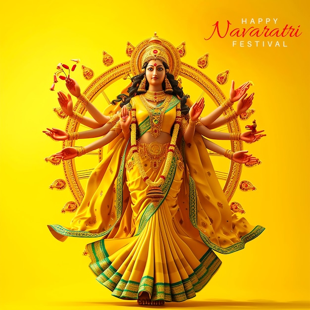 Indian religious Happy Navratri festival greeting yellow background