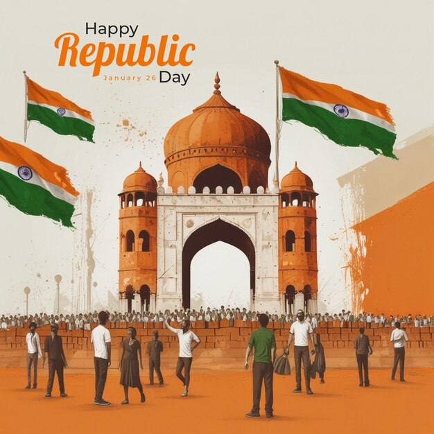 PSD indian republic day with 26 january social media post template