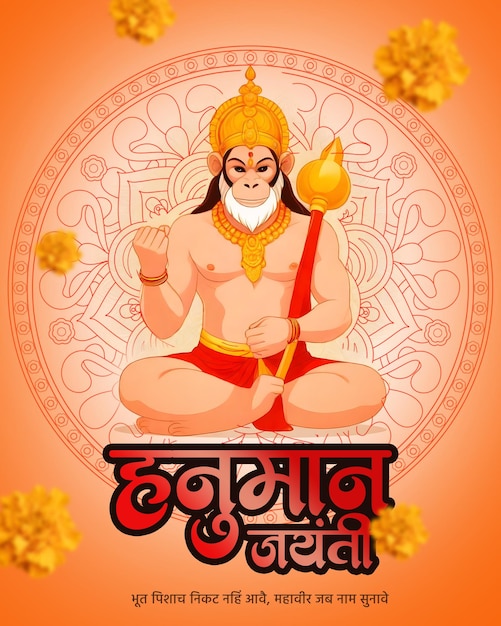 Indian Spiritual God Hanuman Jayanti Bajrang Bali Celebration Social Media Post Template