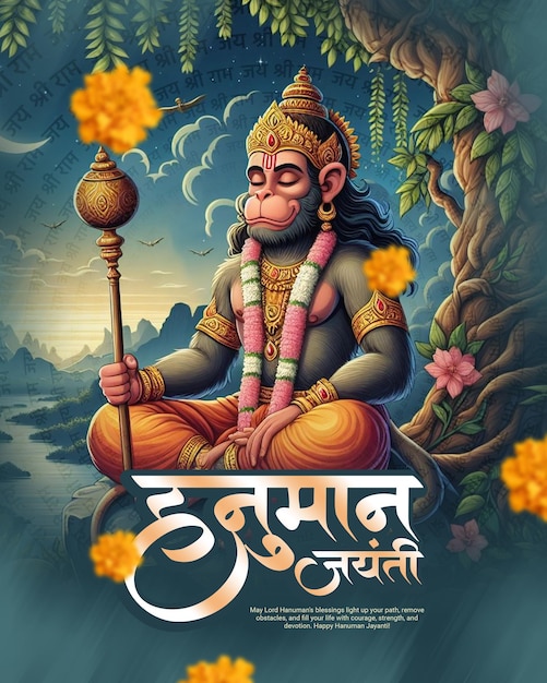 Indian Spiritual God Hanuman Jayanti Bajrang Bali Celebration Social Media Post Template