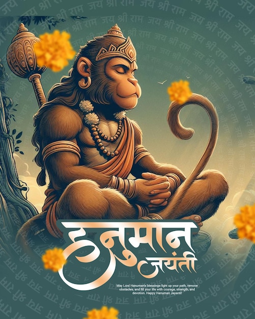 Indian Spiritual God Hanuman Jayanti Bajrang Bali Celebration Social Media Post Template