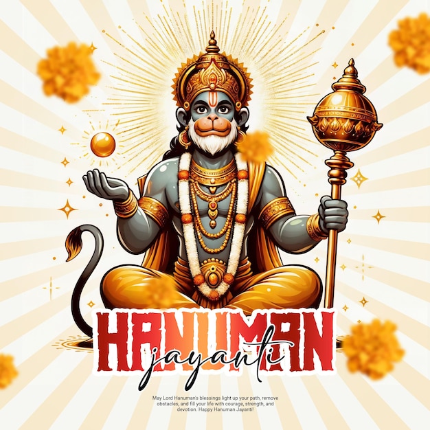 PSD indian spiritual god hanuman jayanti bajrang bali celebration social media post template