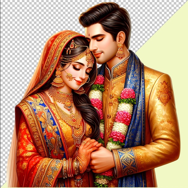 Indian wedding clip art bride and groom standing Wedding Card Dulha dulhan PNG PSD transparent