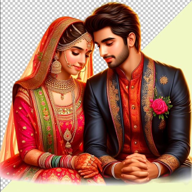 Indian wedding clip art bride and groom standing Wedding Card Dulha dulhan PNG PSD transparent