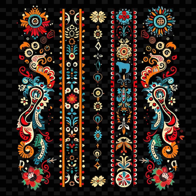 Indian With Floral and Animal Motifs Borderline Design Decor PNG Unique Stylized Motifs Designs