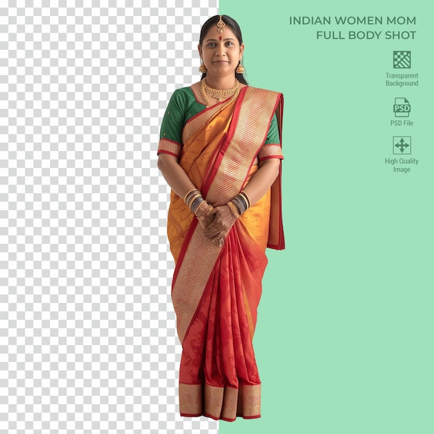 Indian Woman Mom full body shot isolated on transparent background psd