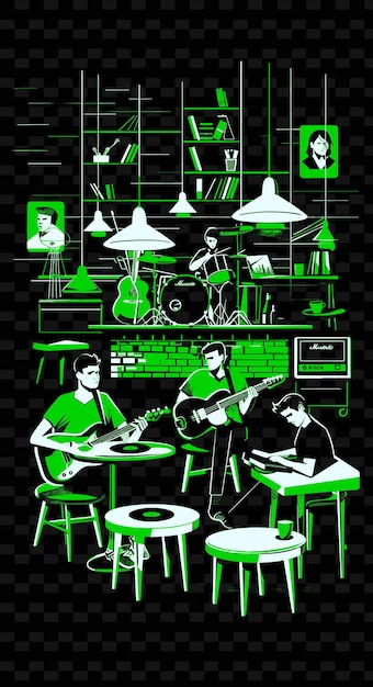 Indie Rock Band Playing in a Hipster Coffee Shop With Vinyl Illustration Music Poster Designs