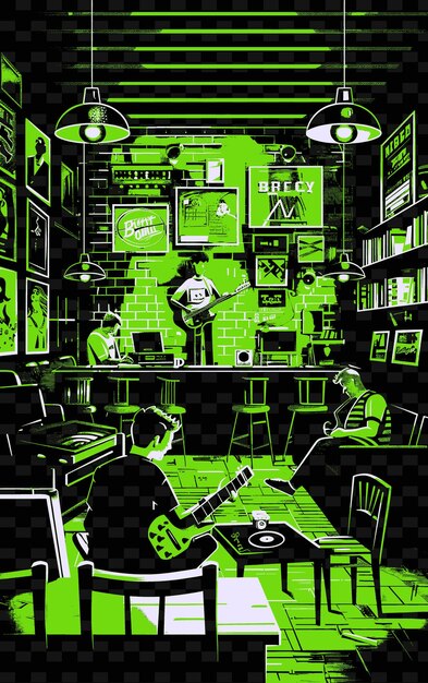 Indie Rock Band Playing in a Hipster Coffee Shop With Vinyl Illustration Music Poster Designs