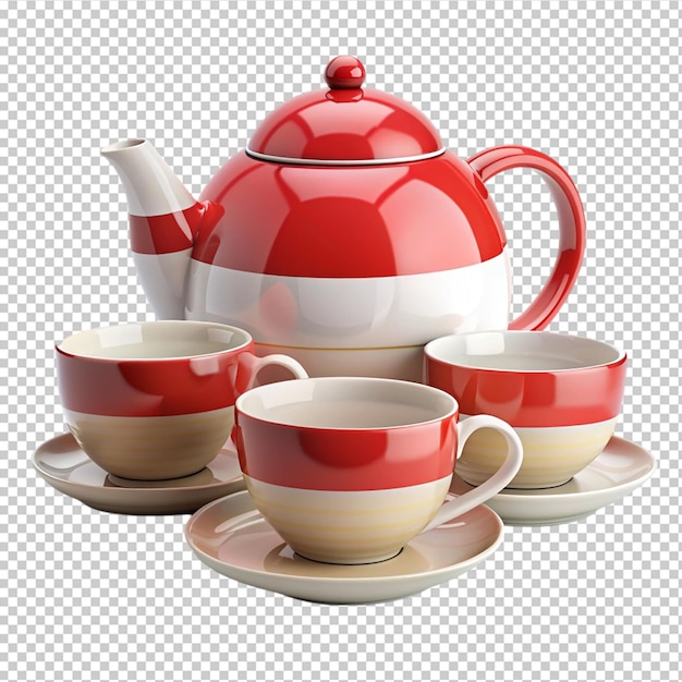 PSD indonesia flag tea set on transparent background