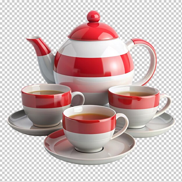 PSD indonesia flag tea set on transparent background