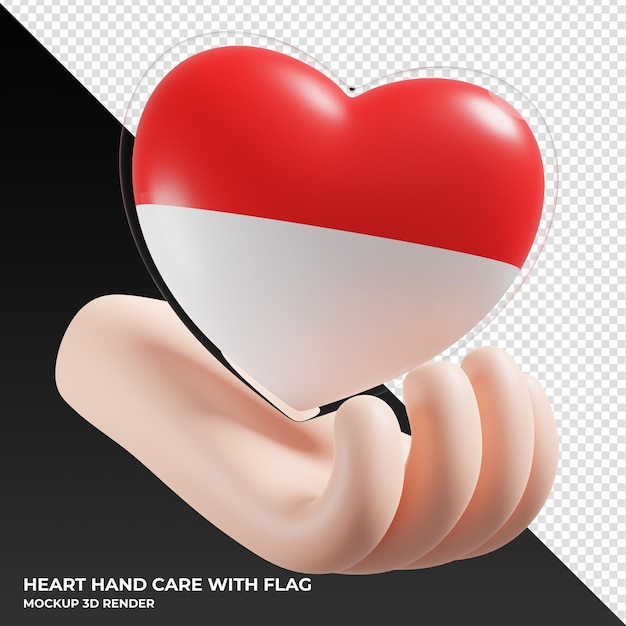 Indonesia flag with heart hand care realistic 3d textured