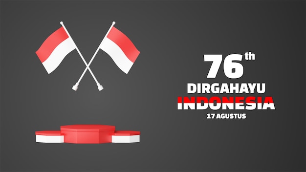 Indonesia independence day empty podium promo display landscape background. 17 august 76 years of Indonesia