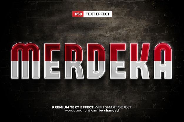 Indonesia merdeka chrome 3d text effect mock up with grunge background