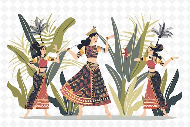 Indonesian Dancers Performing a Traditional Dance Design Is Illustration Cutural Landscape View