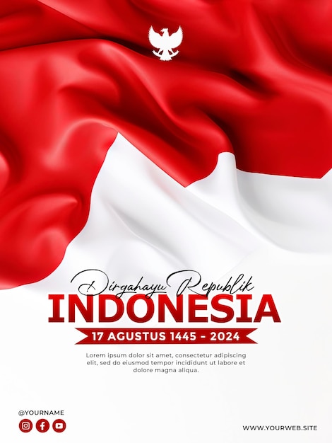 Indonesian independence day celebration with flag background