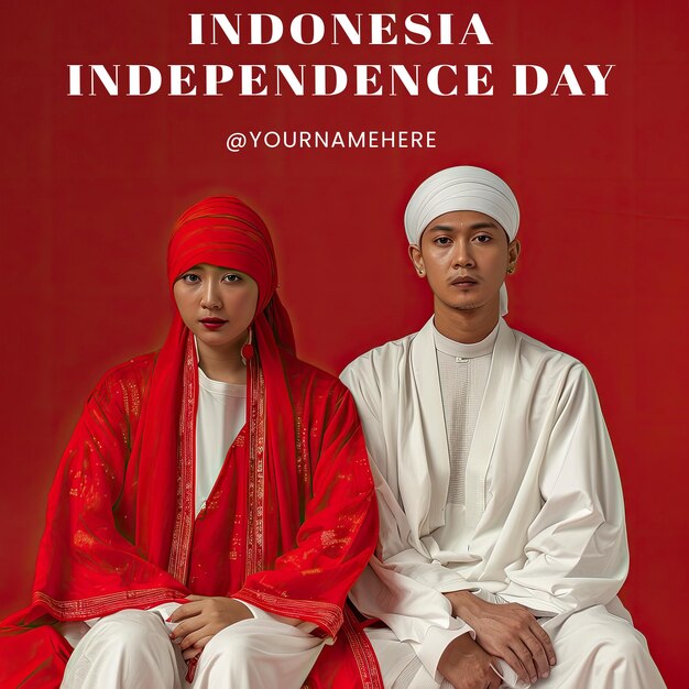 PSD indonesian independence day poster with the posture of indonesian people wearing traditional indones