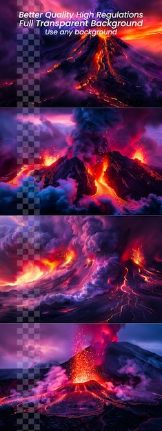 PSD indonesian inferno volcanic eruption on transparent background