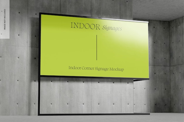 Indoor Corner Signage Mockup, Left View