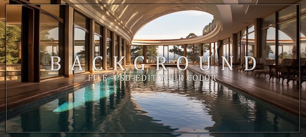 PSD indoor pool with a view of a lush green landscape